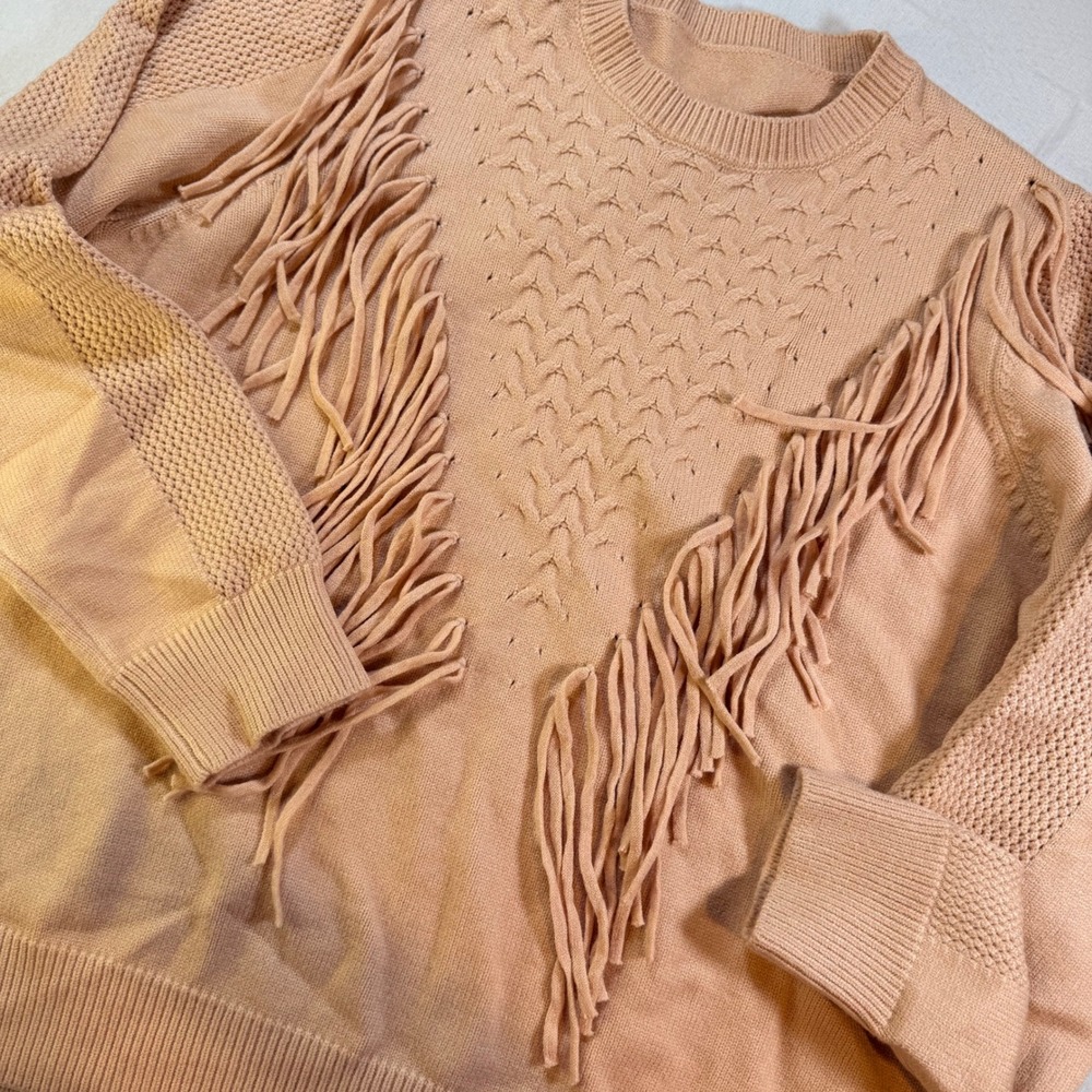Fringe Knit Sweater Women XXL Peach Boho Western Festival Cowgirl Southwestern